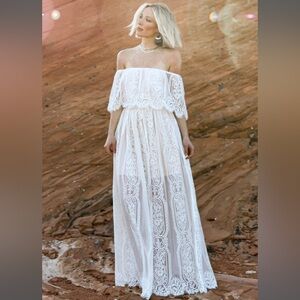 Caroline Lace Maxi Dress - White - XL